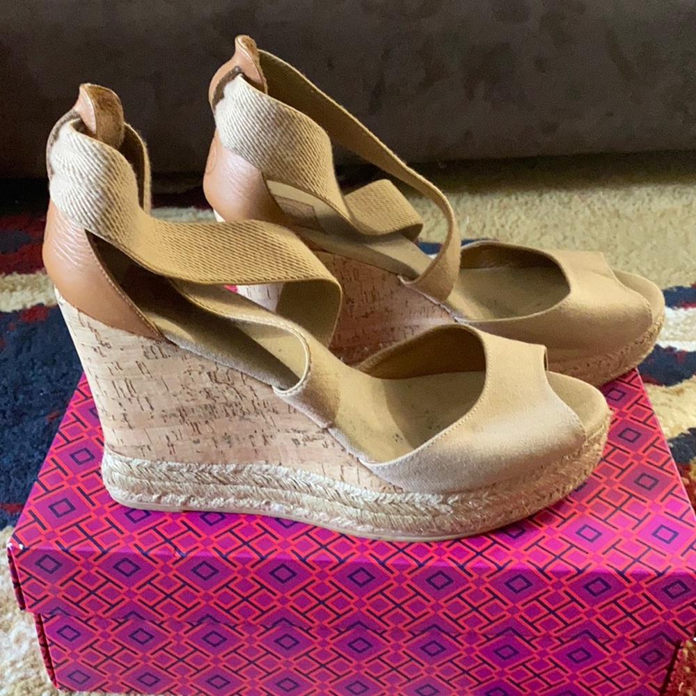Tory Burch peep toe cork wedge